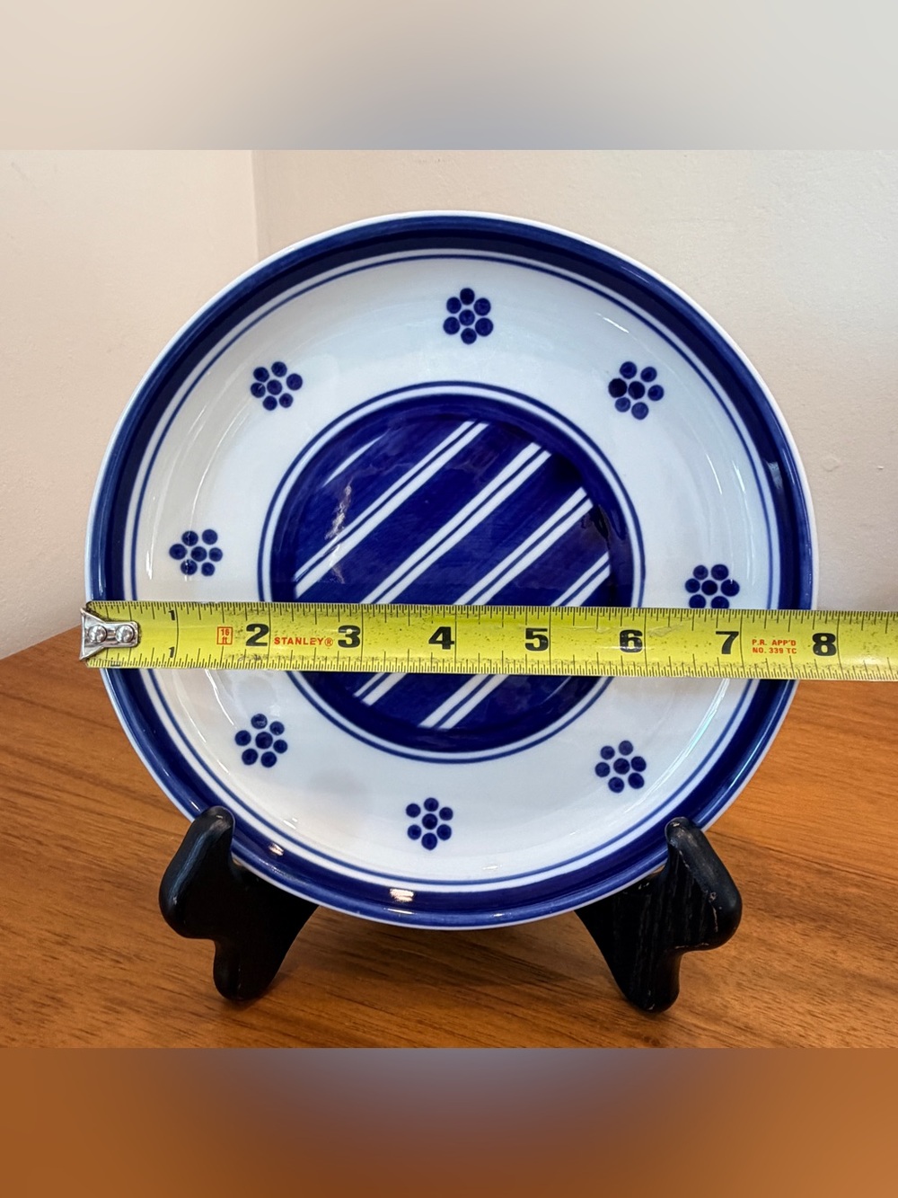 Dansk Vintage Blue Stripes & Flowers Raised Rim Salad Plate 7.75 Stoneware - Picture 7 of 8